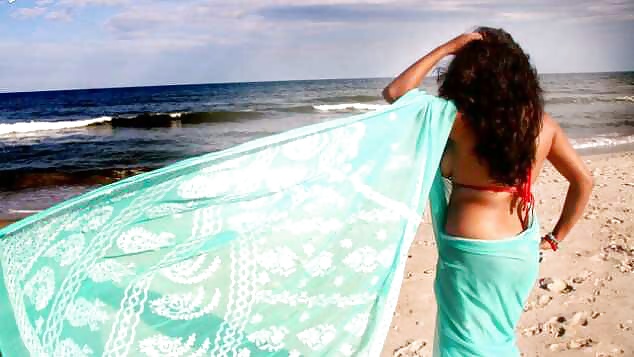 Indian girl showing her big boobs on beach #39833441