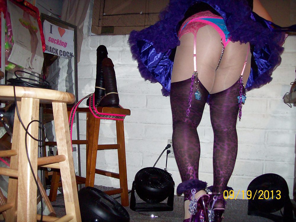 Tgirl BBC slut in purple outfit for a BBC gangbang  #24067588