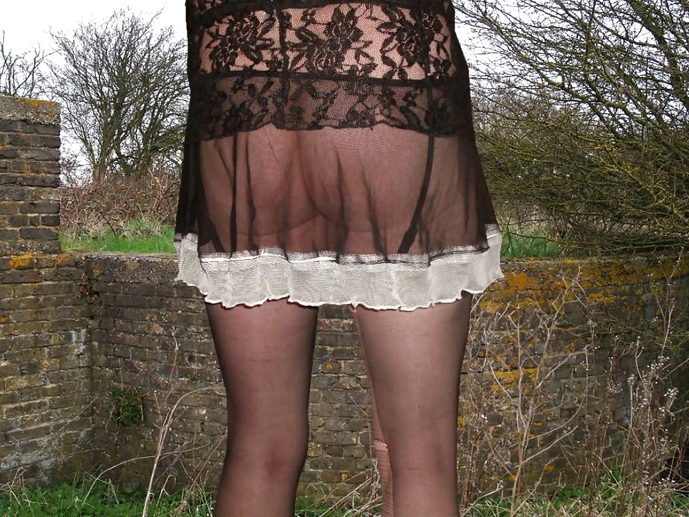 wet see throu skirt stockings crossdressing in the rain  #39837944