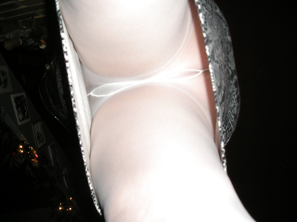 My girlfriends upskirt no knickers white tights pantyhose #39716694