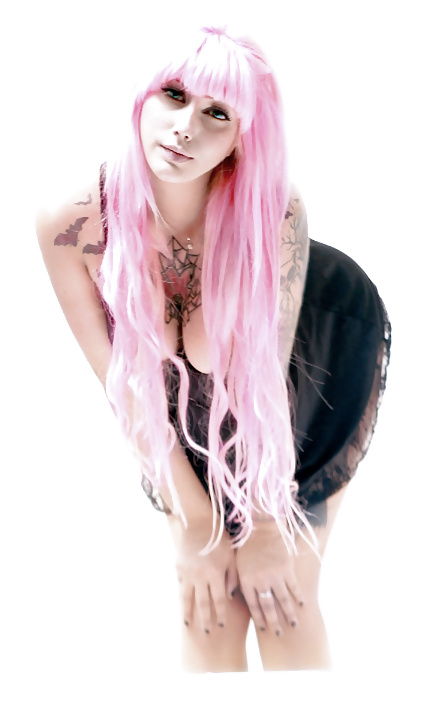 Sexy tattoo girl big boobs love ass pink hair #39138070