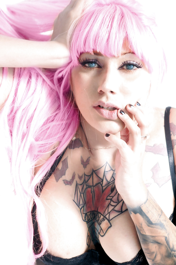 Sexy tattoo girl big boobs love ass pink hair #39138081