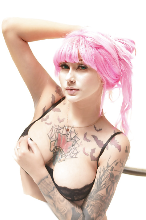 Sexy tattoo girl big boobs love ass pink hair #39138099