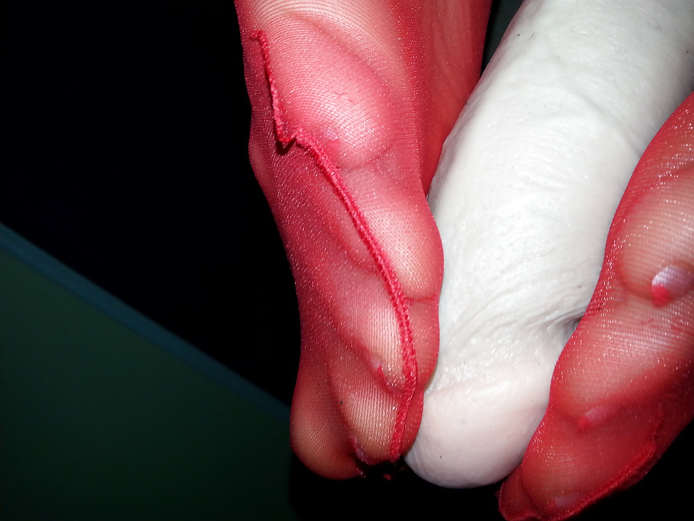 Red nylon Footjob #28208537