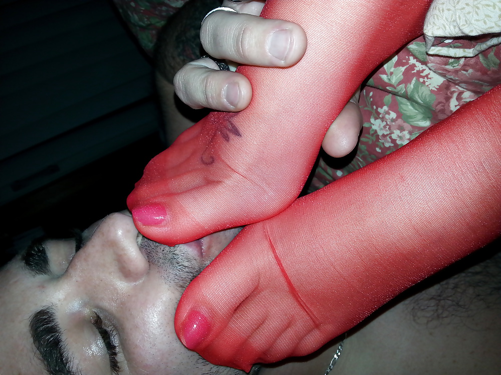 Red nylon Footjob #28208669