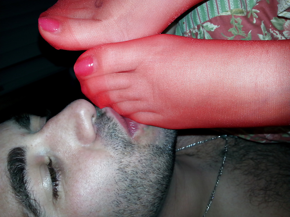 Red nylon Footjob #28208675