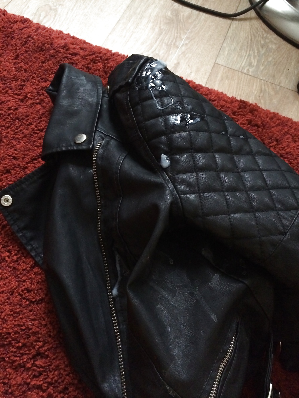 Cumshot on cute girls leather jackets #39218236