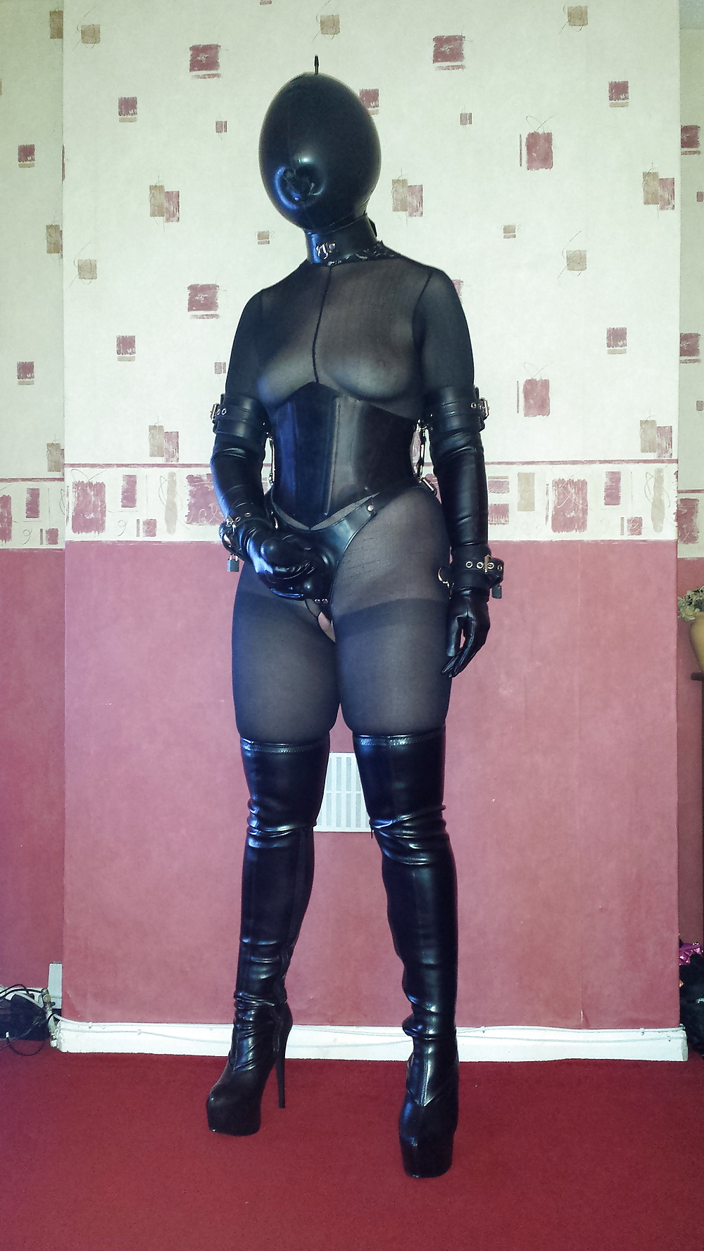 Strapon wearing slave girl in a rubber inflatable hood #30689870