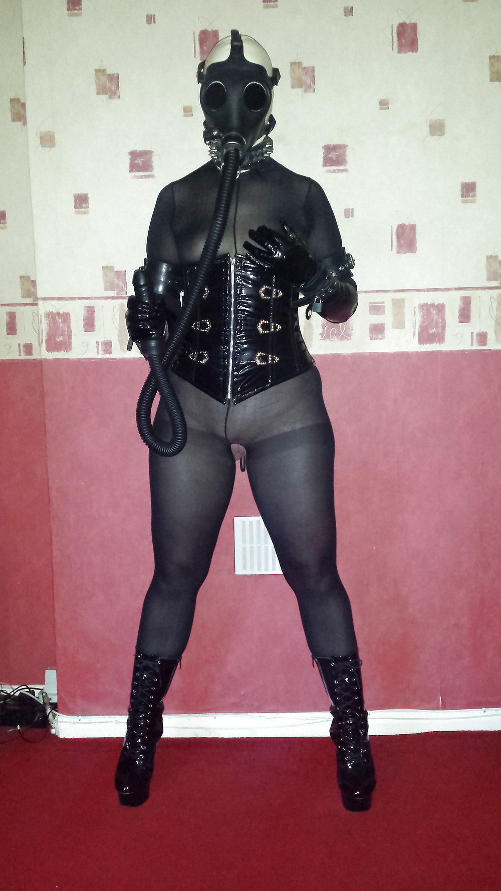 Slave girl in rubber gas mask and dildo hose #30915337