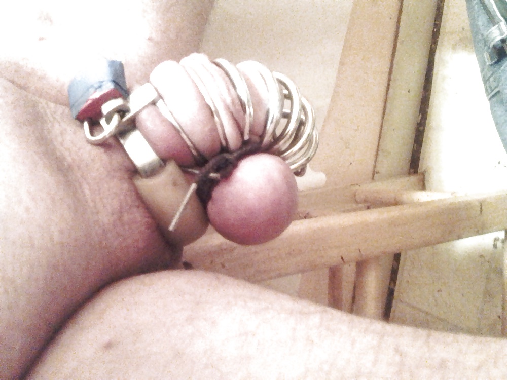 Seperated balls while in chastity device #28982275