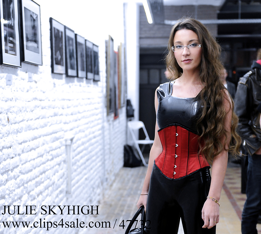 Julie skyhigh in latex catsuit legging & corset public #27403788