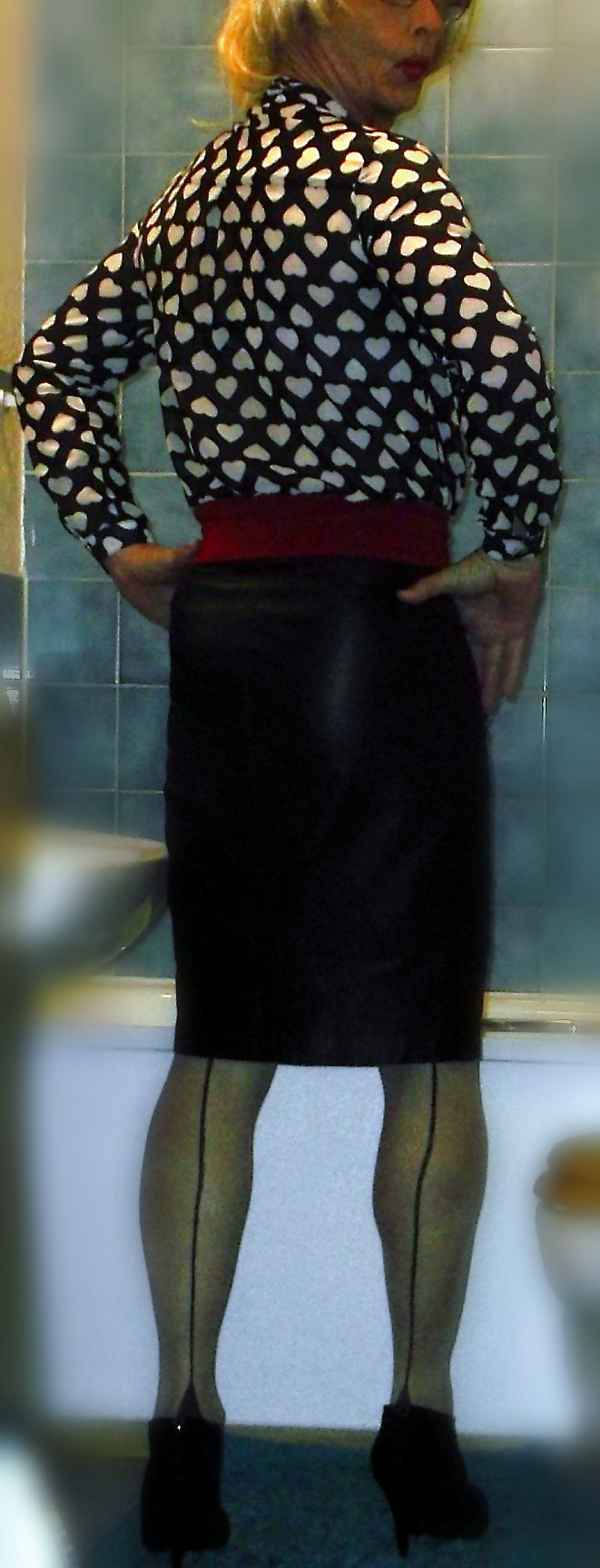 New blouse and favorite leather skirt #36314116