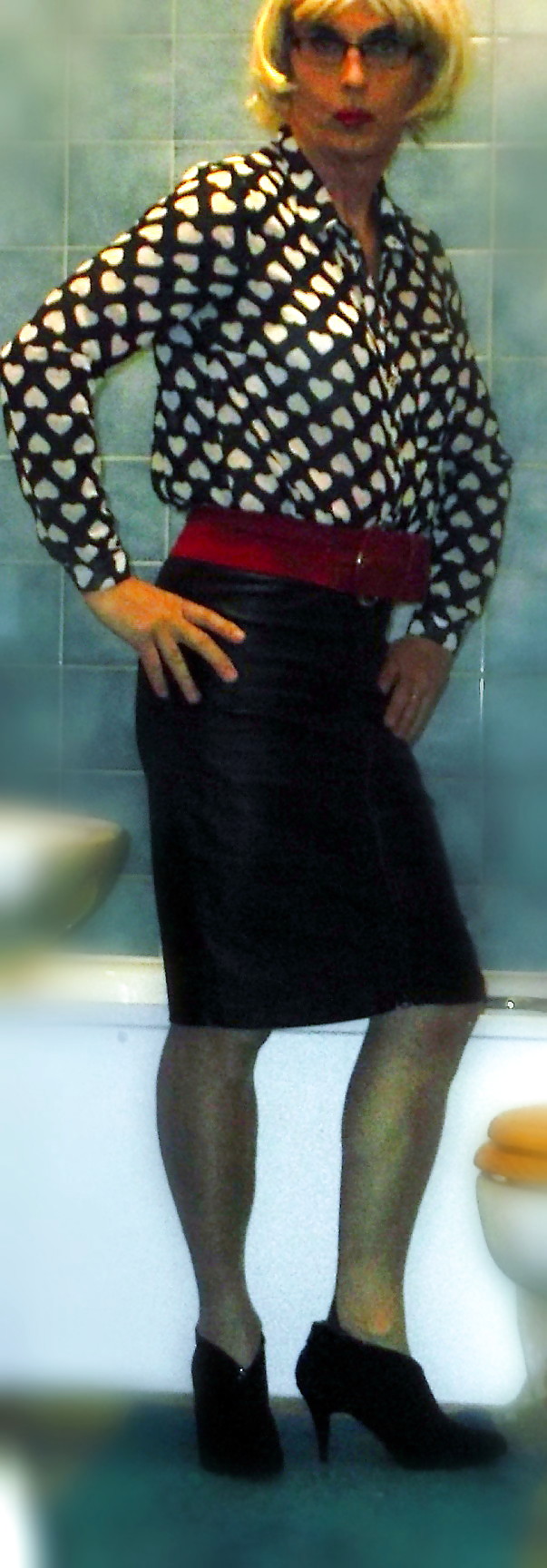 New blouse and favorite leather skirt #36314126