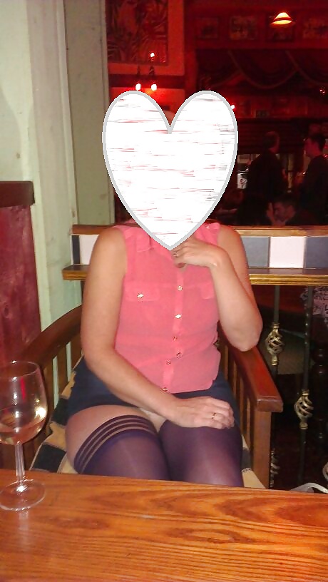 Upskirt Stockings in Pub. Flashing Pussy in Public Bar #26842903