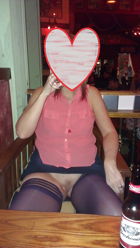 Upskirt Stockings in Pub. Flashing Pussy in Public Bar #26842913