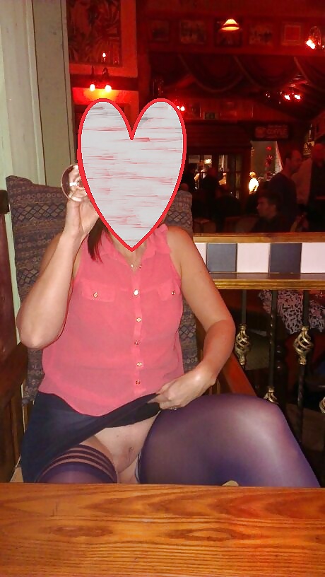 Upskirt Stockings in Pub. Flashing Pussy in Public Bar #26842921