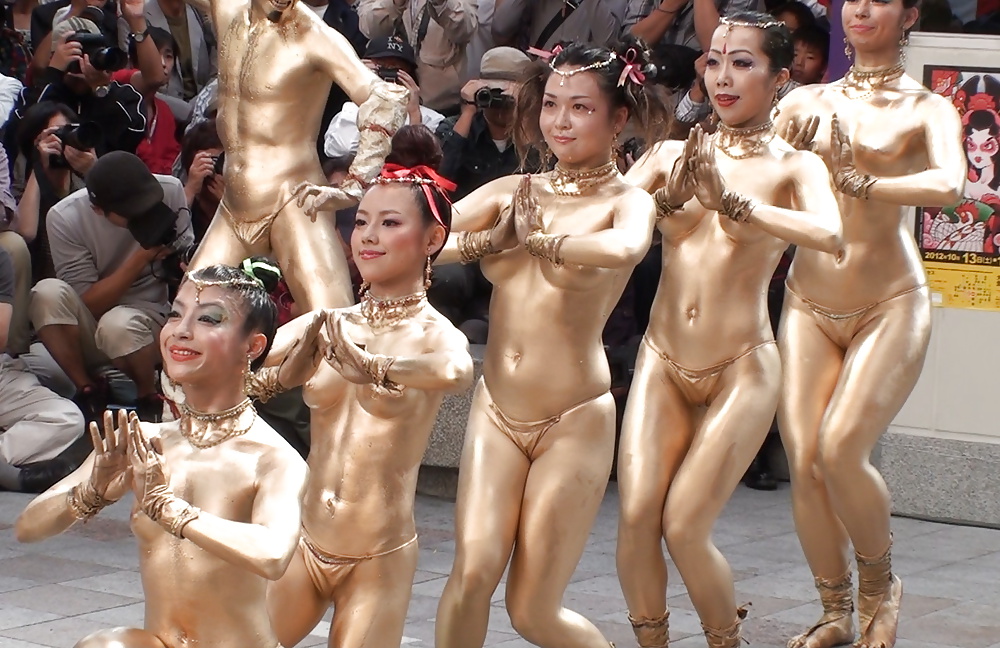 Chinese girls- Gold paint- Hot Public Tits and Ass #32930808