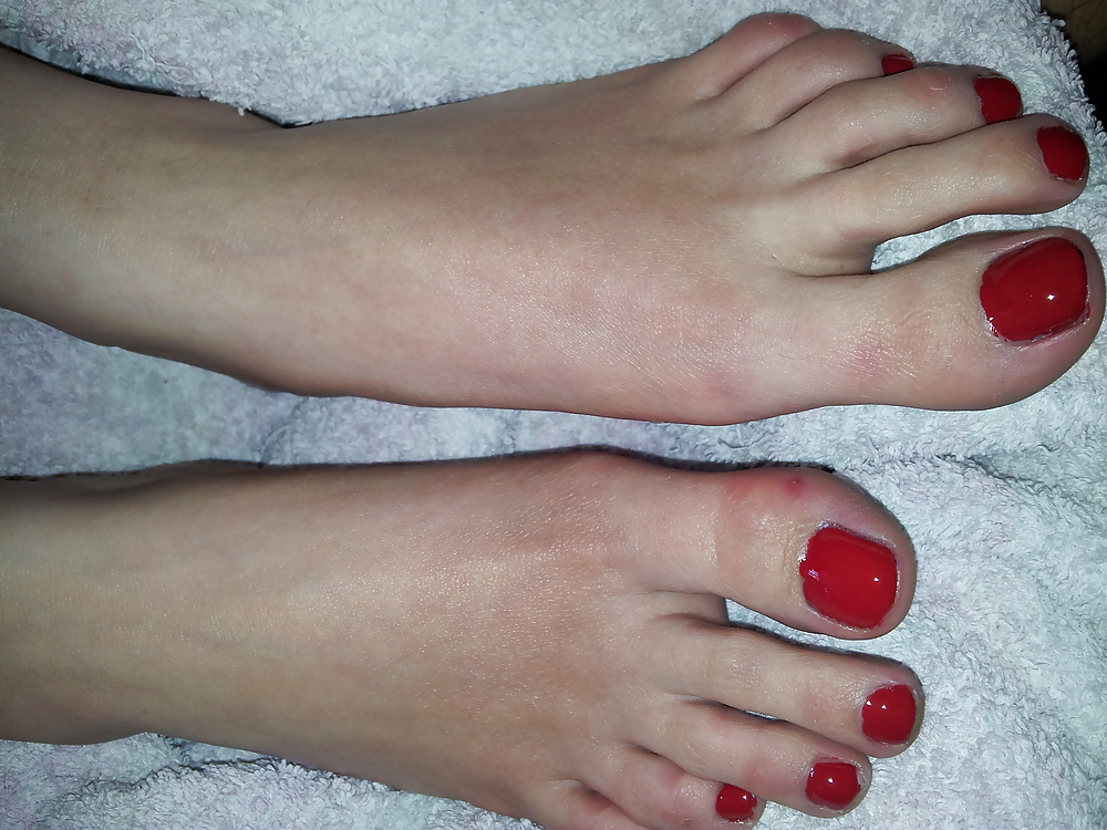 Wifes sexy polish red toe nails feet 2 #36980749