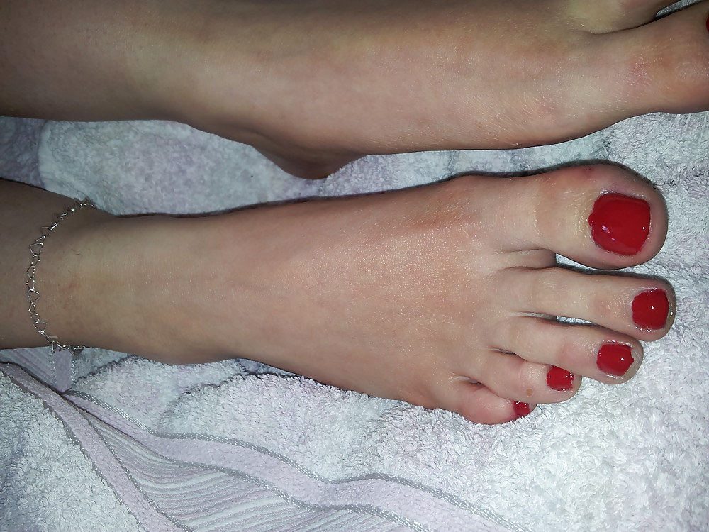 Wifes sexy polish red toe nails feet 2 #36980756