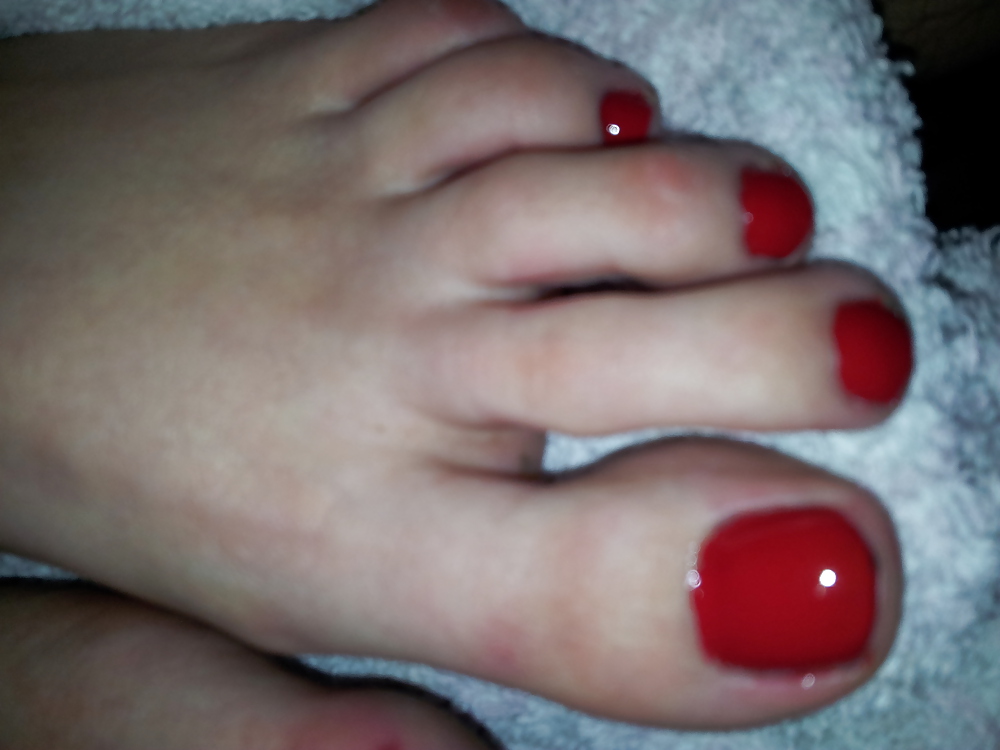 Wifes sexy polish red toe nails feet 2 #36980761