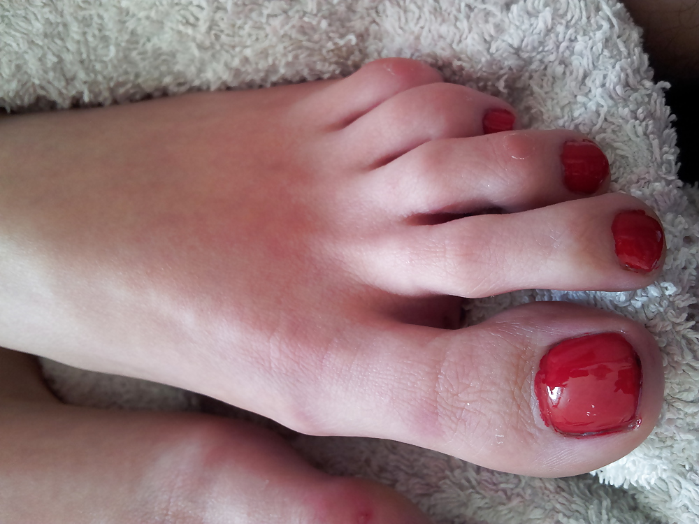 Wifes sexy polish red toe nails feet 2 #36980786