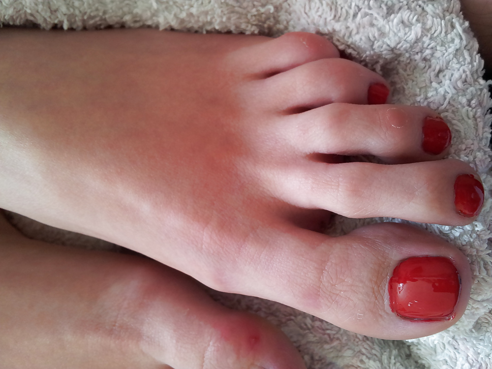 Wifes sexy polish red toe nails feet 2 #36980797