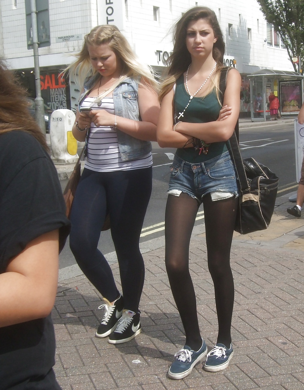 Street candids in black pantyhose and leggings  #32785353