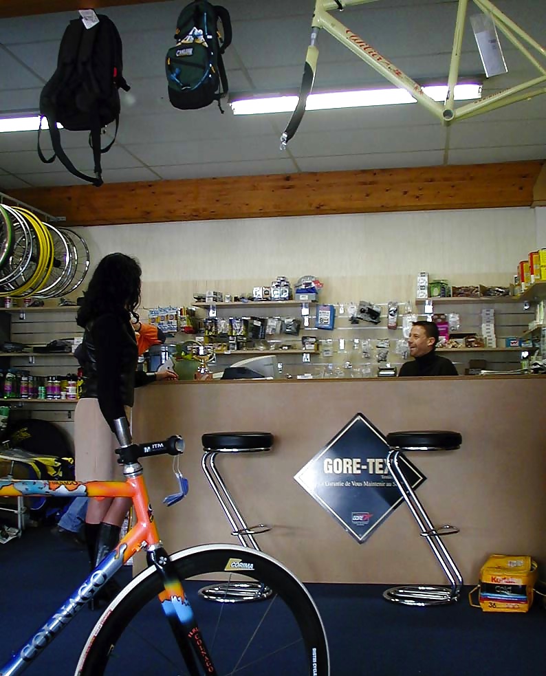 FRENCH NADINE fucked by two men in a bicycle shop #35329851