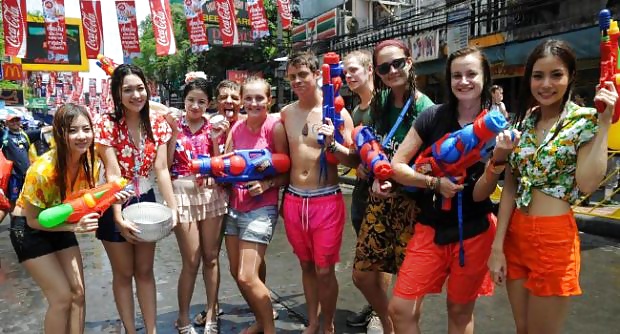 Amateur Selbst Erschossen Songkran Festival Thailand Lustig Tag #34643733