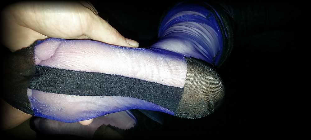 Electric blue stockings foot fun #37240706