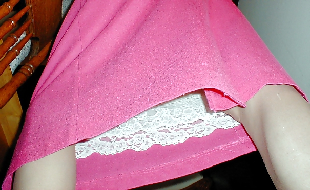 Upskirt - Pink Skirt & White Slips #23165281
