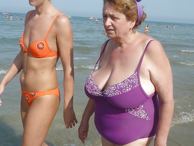 Grannies with Big Tits on the beach! Amateur Mixed! #28296688