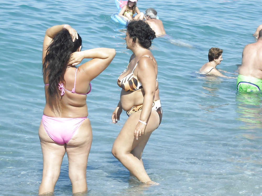 Old ladies with big tits in a swimsuit on the beach #38981477