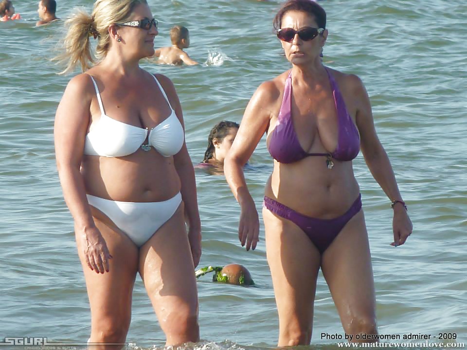 Old ladies with big tits in a swimsuit on the beach #38981505