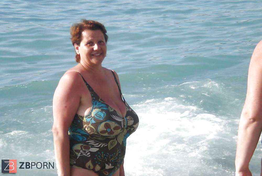 Old ladies with big tits in a swimsuit on the beach #38981515