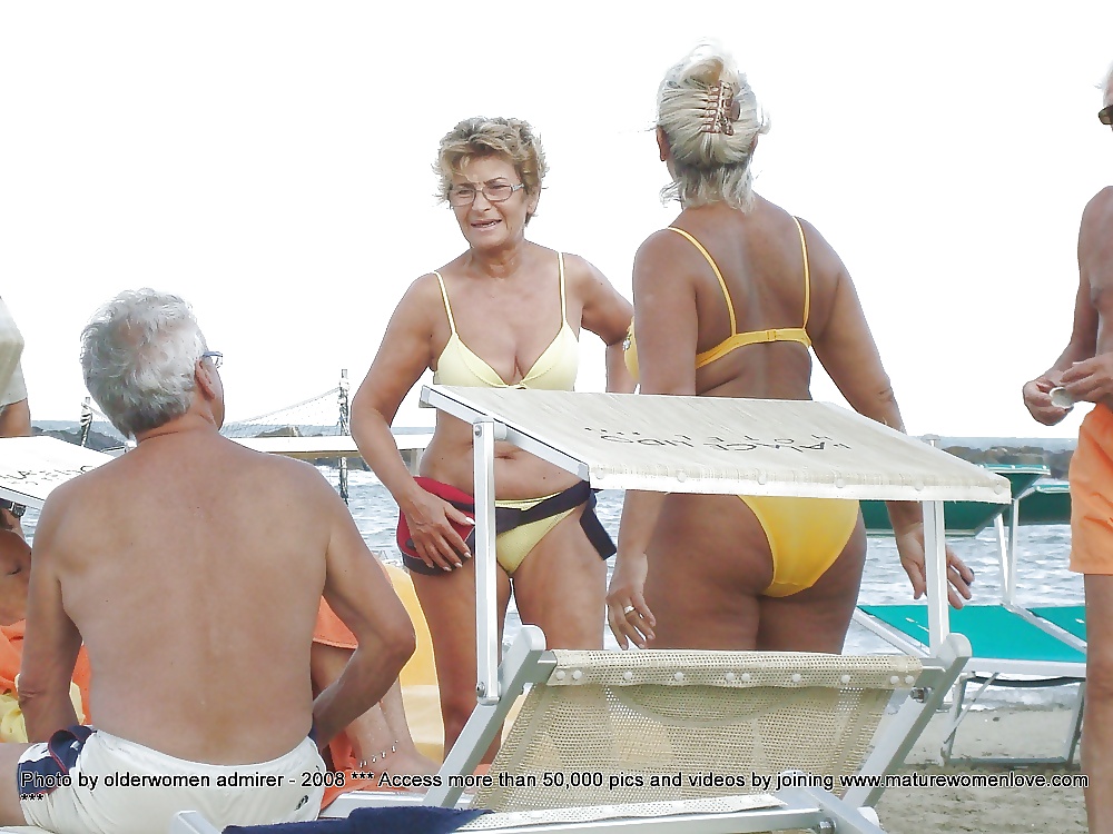 Old ladies with big tits in a swimsuit on the beach #38981572