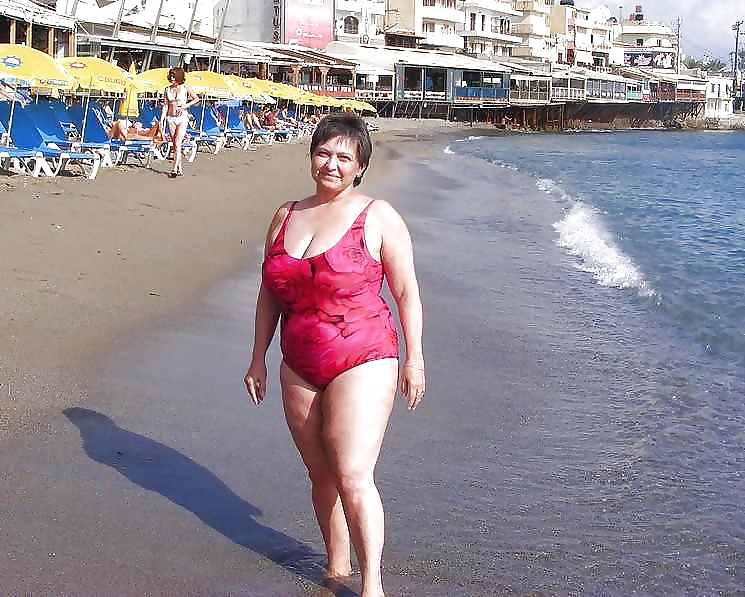 Old ladies with big tits in a swimsuit on the beach #38981633