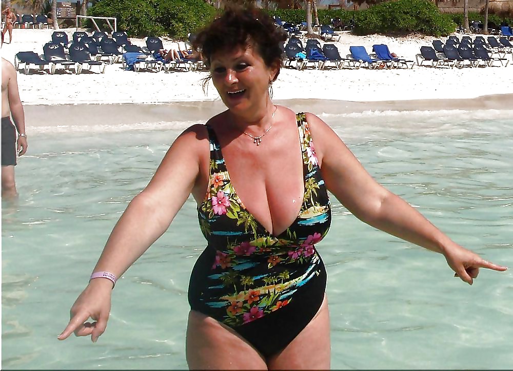 Old ladies with big tits in a swimsuit on the beach #38981688
