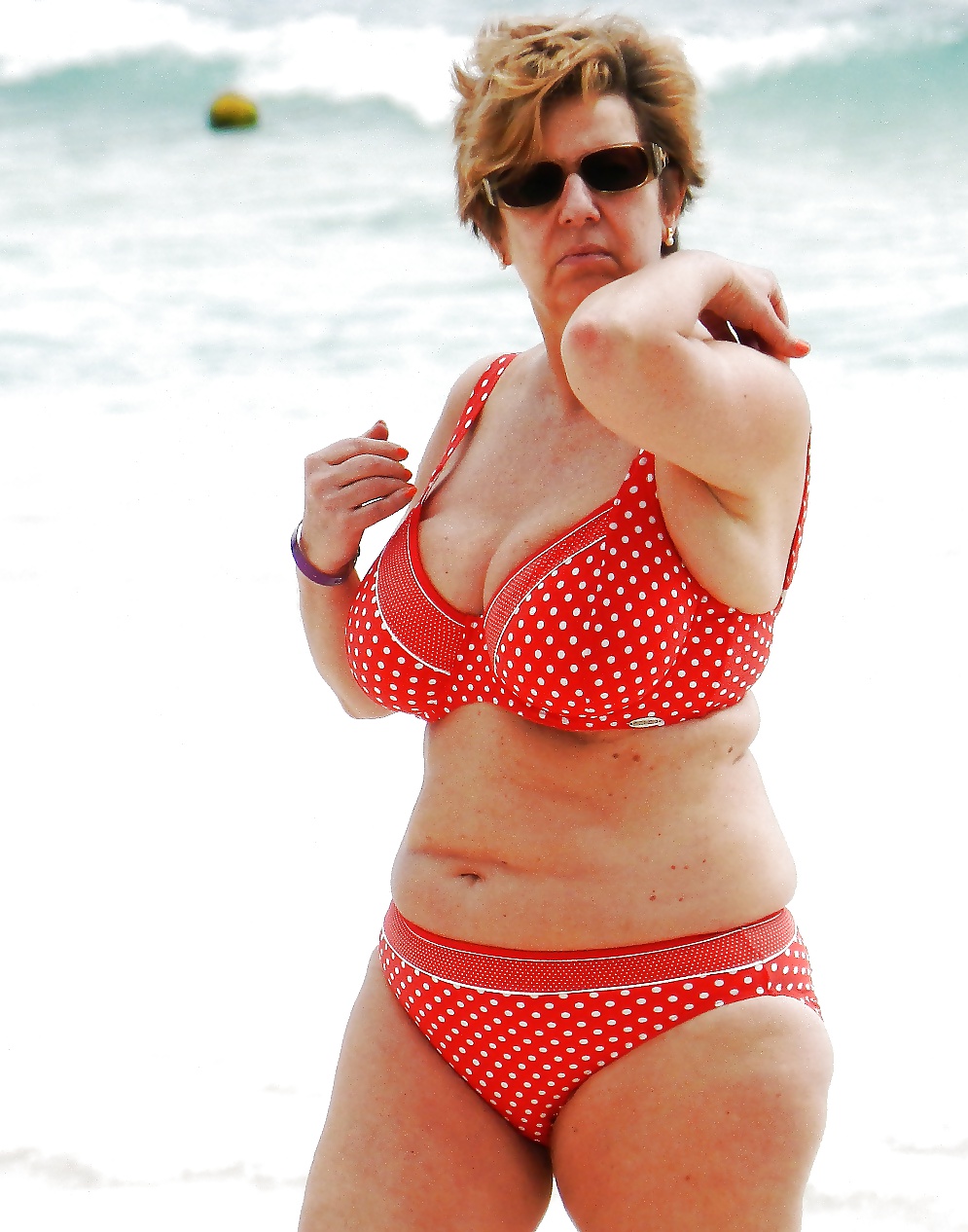 Old ladies with big tits in a swimsuit on the beach #38981779