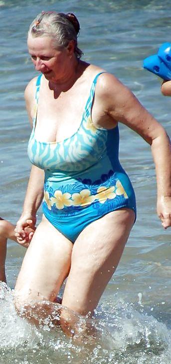 Busty granny on the beach! Mixed! #23003406