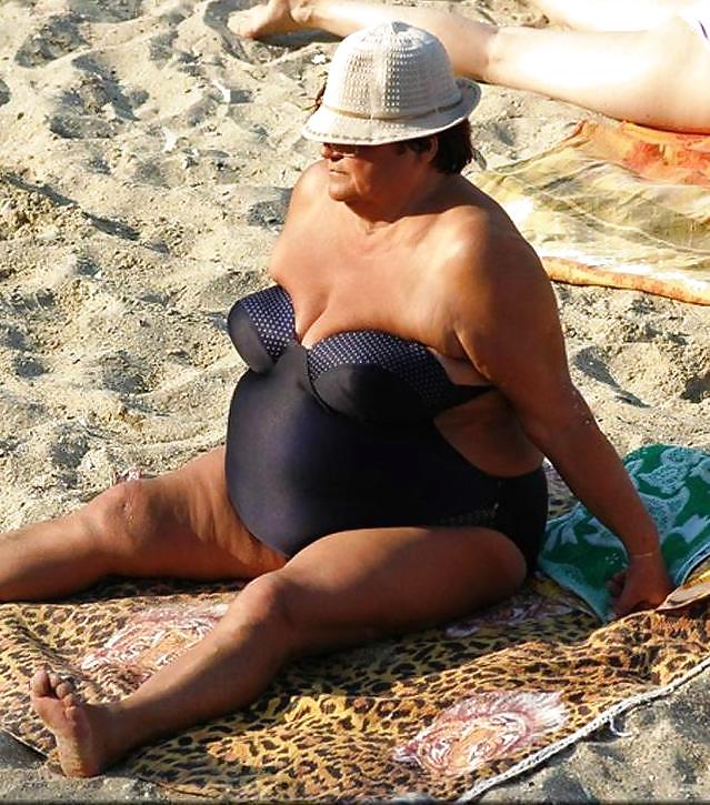 Busty granny on the beach! Mixed! #23003411