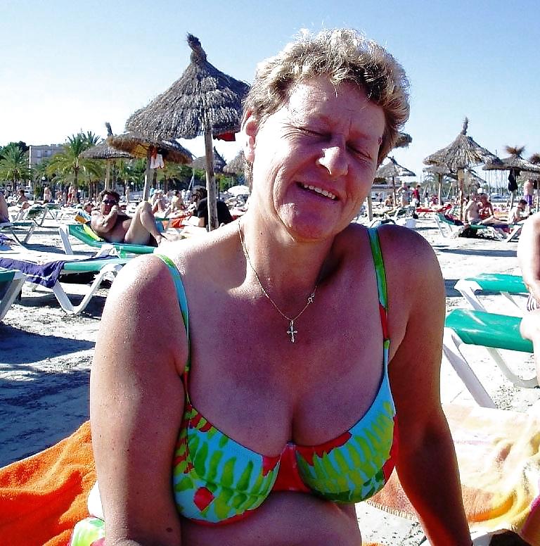 Busty granny on the beach! Mixed! #23003437