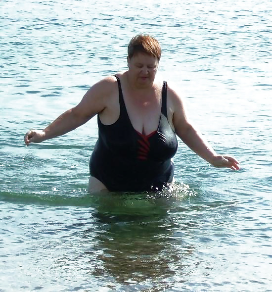 Busty granny on the beach! Mixed! #23003504