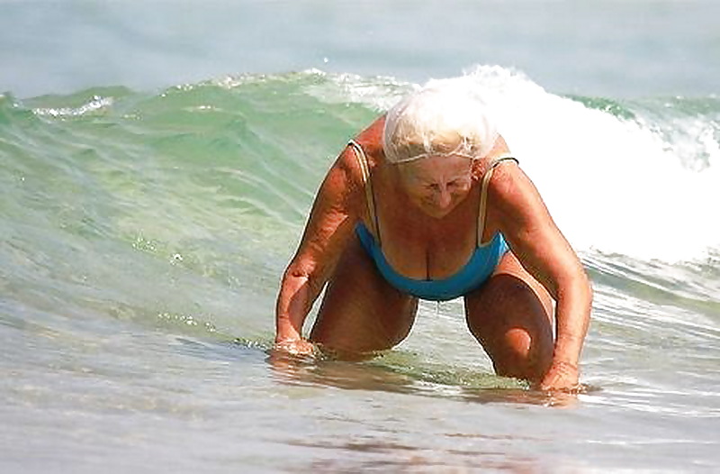 Busty granny on the beach! Mixed! #23003561