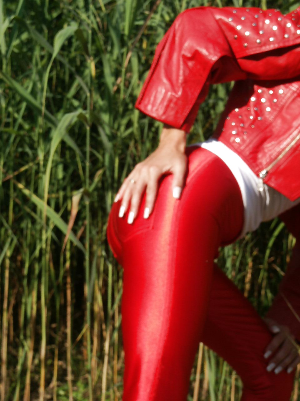 Pantalones rojos de spandex para discoteca
 #30383988