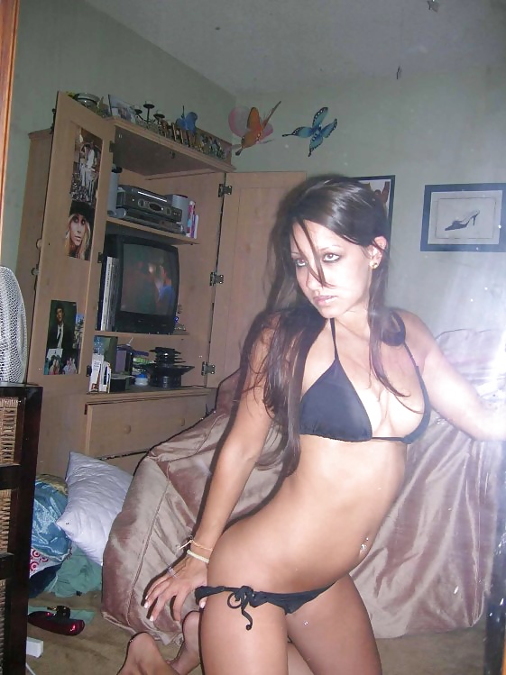 Selfshot mirror teen in bikini strip #26697749
