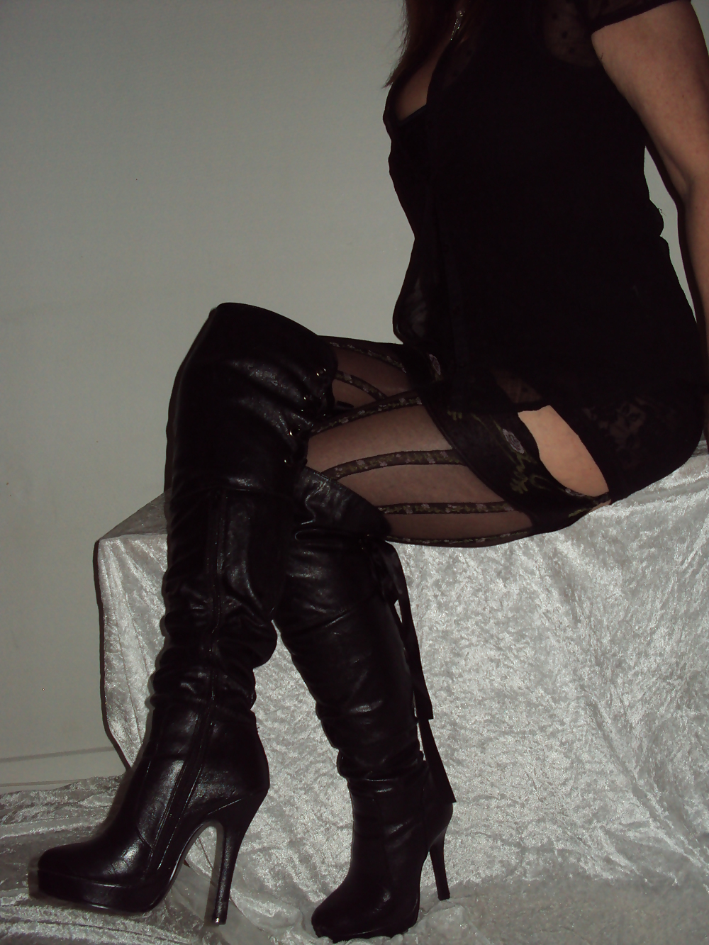 Overknee boots, stockings and no panties #37908720