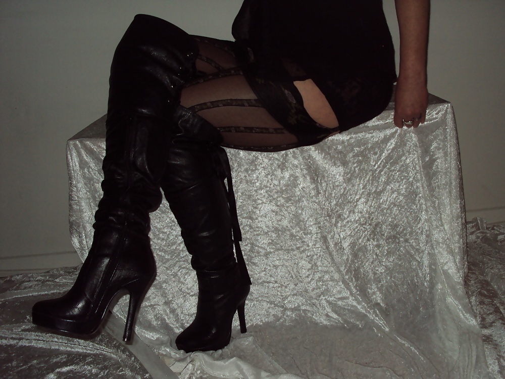 Overknee boots, stockings and no panties #37908725