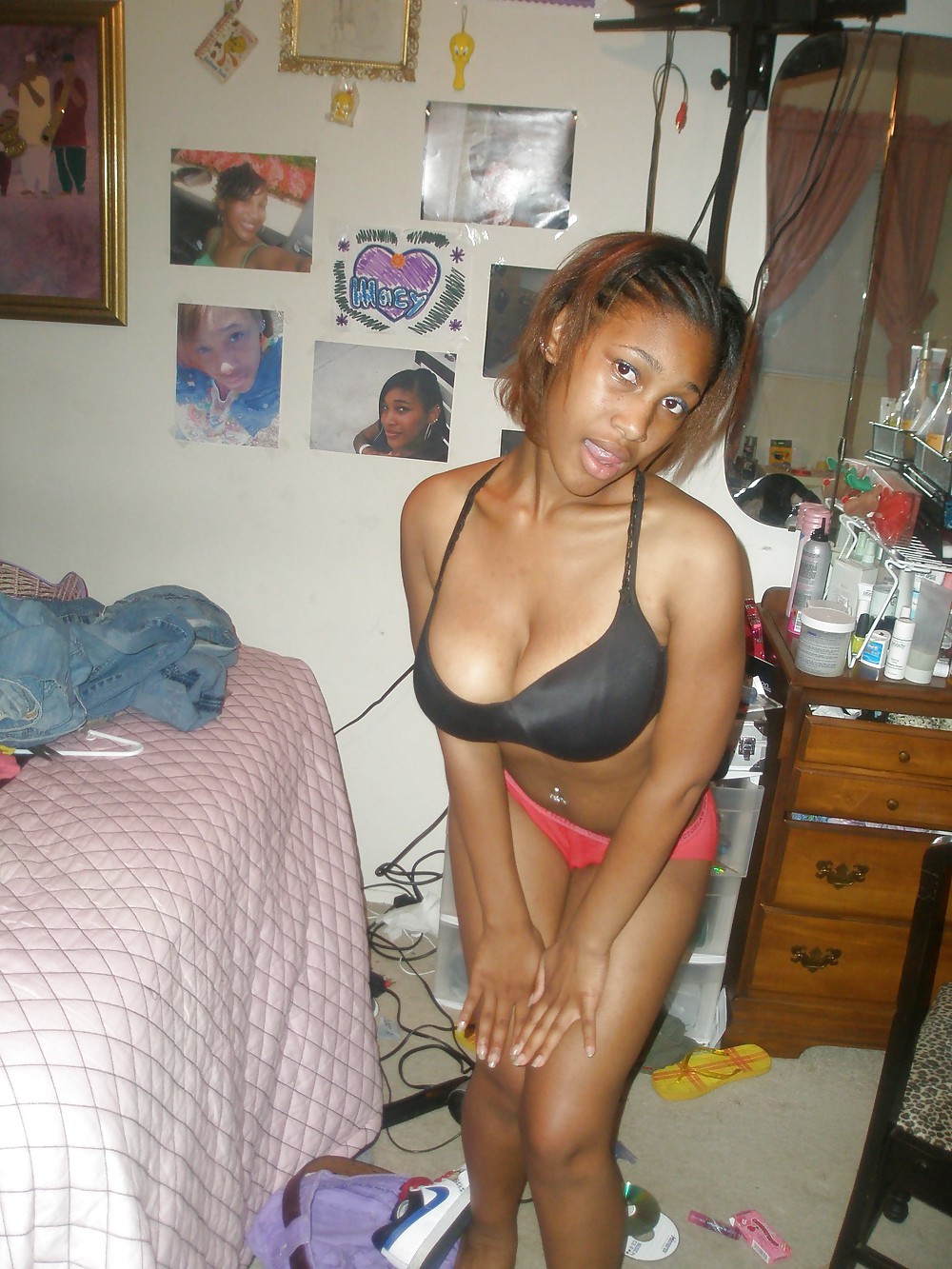 Pretty Ebony Teen In Bedroom Showing Huge Tits #24058744