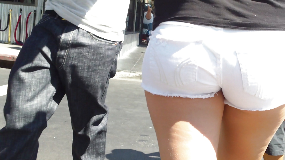 Public teen ass & butt in white shorts #37027299